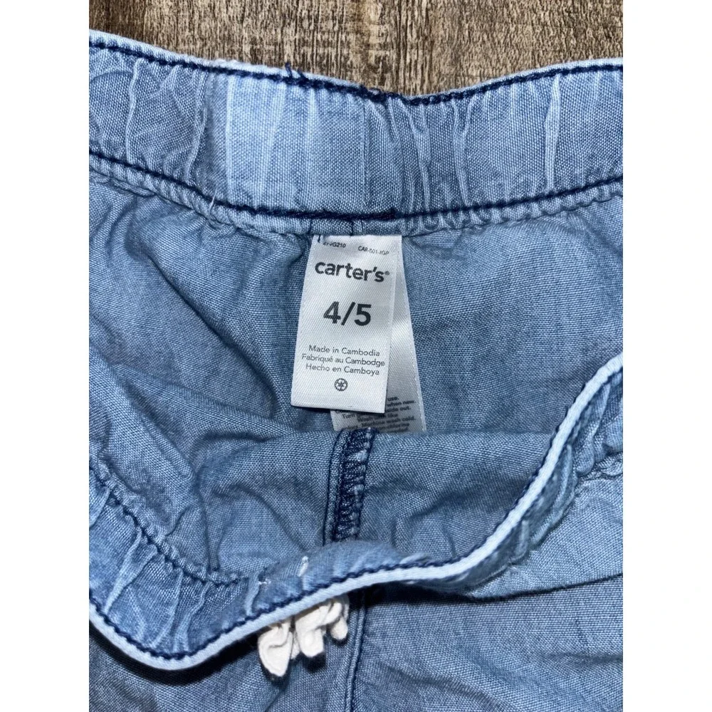 Carters Girls Blue Chambray Ruffle Trim Pull On Shorts Size‎ 4/5 100% Cotton